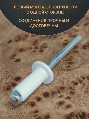 Заклепка вытяжная М4,8х12 алюминий RAL9003(белая), 50 шт.  фото 3