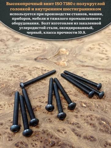 Винт чёрный М4х40 ISO 7380 под шестигранник к.п.10.9, 10 шт. фото 4