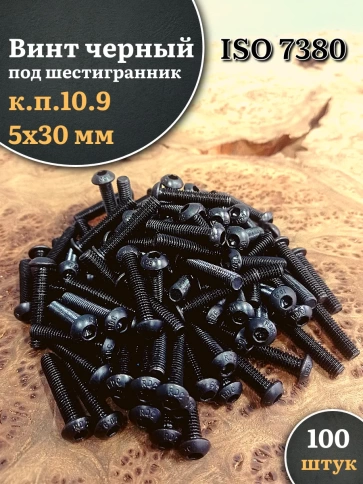 Винт чёрный М5х30 ISO 7380 под шестигранник к.п.10.9, 100 шт. фото 1