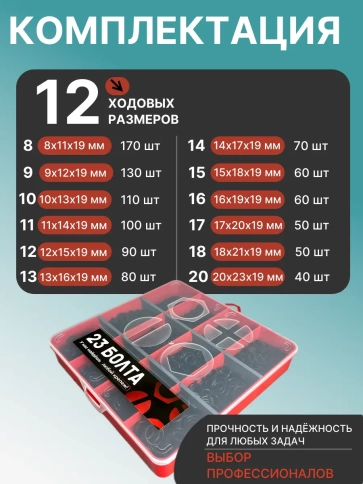 Кольца уплотнительные 8-20 мм резиновые в органайзере НАБОР 2 фото 2