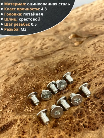 Винт потайной оцинкованный 3х6 DIN965, 10 шт. фото 2
