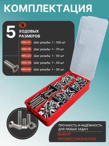 Винты нержавеющие М6 DIN 965 PH в органайзере НАБОР 1 фото 2