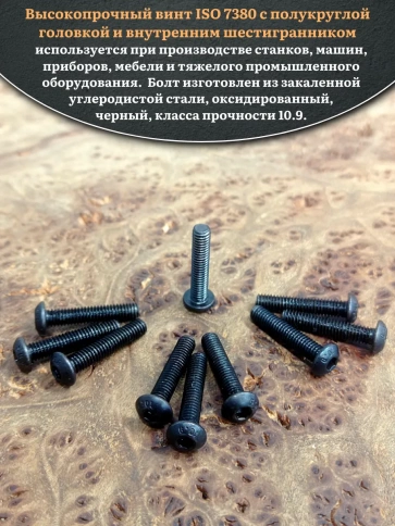 Винт чёрный М4х14 ISO 7380 под шестигранник к.п.10.9, 10 шт. фото 4