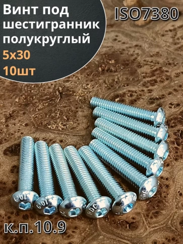Винт М5х30 с внутренним шестигранником ОЦ 7380 к.п.10.9,10шт фото 1