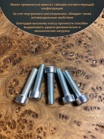 Винт под шестигранник ПР 6х25 мм ОЦ к.п.8.8 DIN912, 10 шт. фото 4