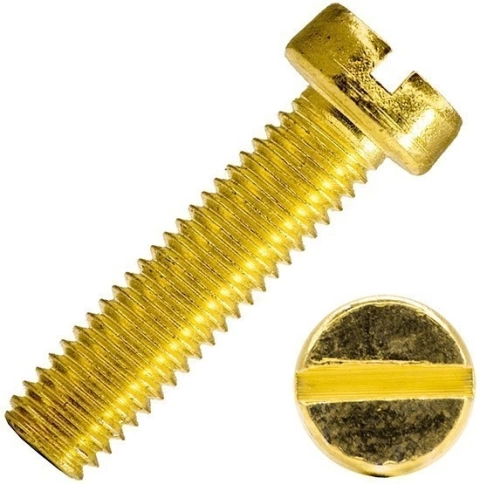Винт с цилиндрической головкой и прямым шлицем 3х10 мм DIN 84, полная резьба, латунный фото 1