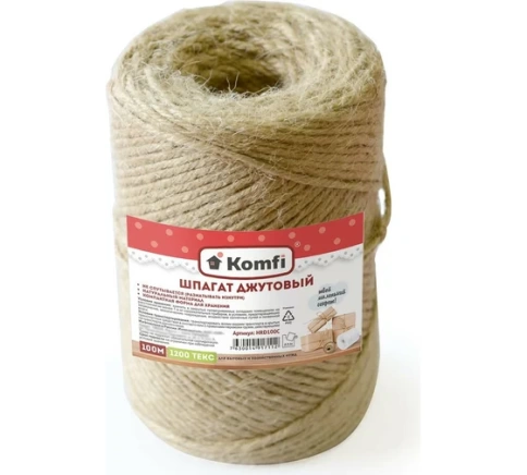 Шпагат джутовый 2,0 мм L 100 м 1200 текс Komfi фото 1