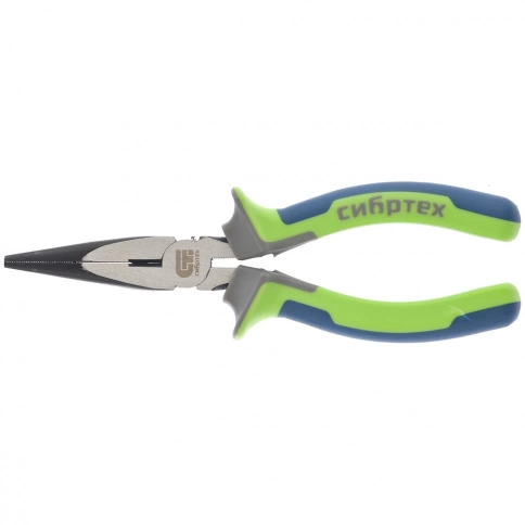 Длинногубцы прямые, фосфатирование, трехкомпонентные рукоятки 160 мм Сибртех фото 1