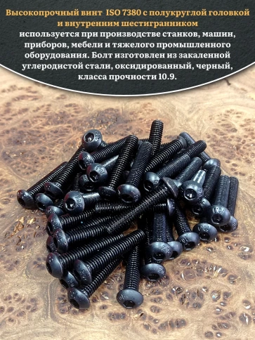 Винт чёрный М6х25 ISO 7380 под шестигранник к.п.10.9, 100 шт. фото 4