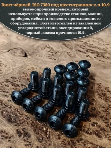 Винт чёрный М10х16 ISO 7380 под шестигранник к.п.10.9, 100 шт. фото 3