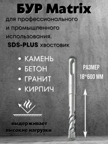 Бур по бетону, SDS-Plus, Matrix фото 9