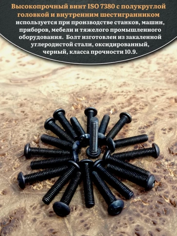 Винт чёрный М4х20 ISO 7380 под шестигранник к.п.10.9, 50 шт. фото 4