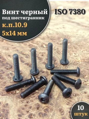 Винт чёрный М5х14 ISO 7380 под шестигранник к.п.10.9, 10 шт. фото 1