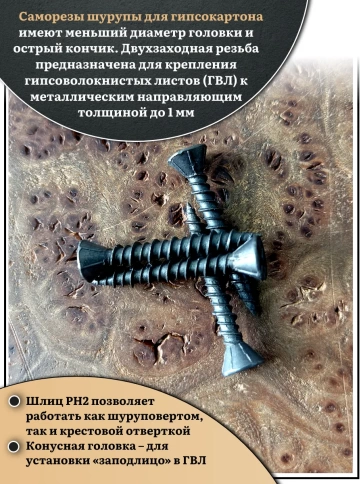 Саморез для крепления ГВЛ (гипсокартон) 3,9х30, чёрный фото 4