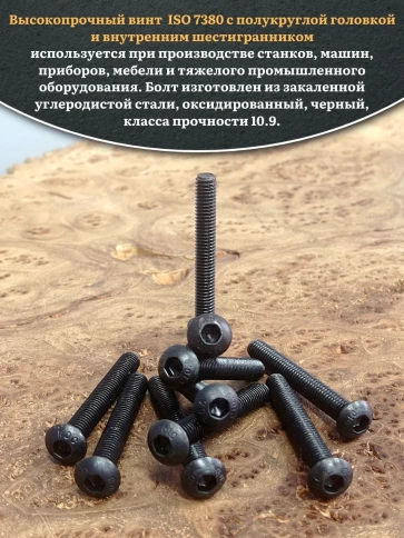 Винт чёрный М5х45 ISO 7380 под шестигранник к.п.10.9, 10 шт. фото 4