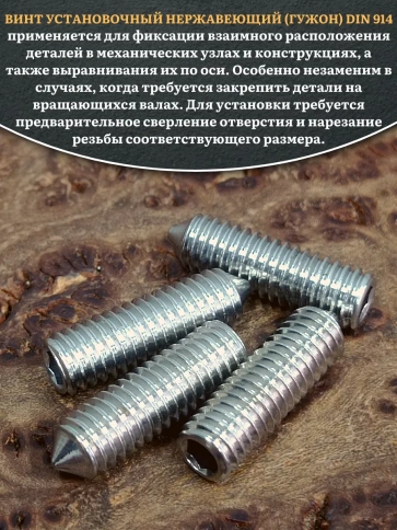 Винт установочный нержавеющий М6х20 DIN914 (гужон), 10 шт. фото 4