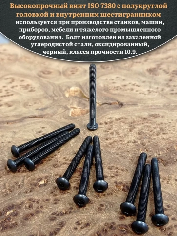 Винт чёрный М4х50 ISO 7380 под шестигранник к.п.10.9, 10 шт. фото 4