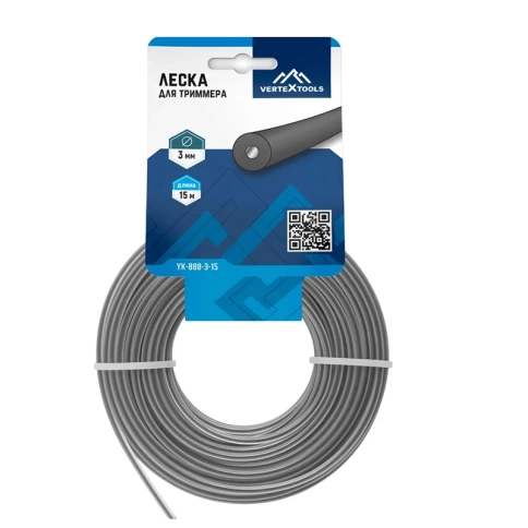 Леска для триммера круглая с сердечником 3 мм V 15 м  VERTEX фото 1