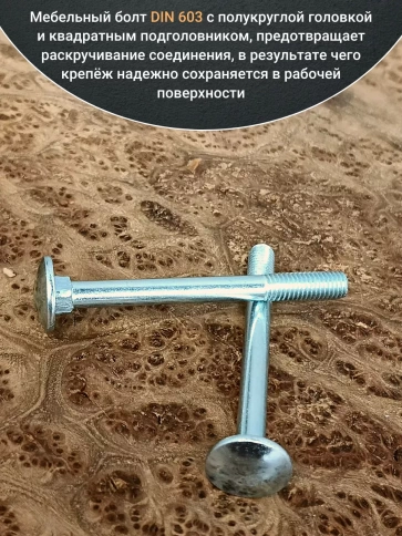 Болт мебельный М6х70 полукруглая головка ОЦ DIN 603,20 шт. фото 3