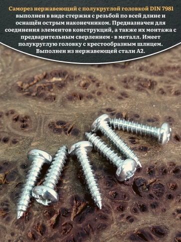 Саморез нержавеющий полукруглая гол. 4,2х13 DIN7981 , 20 шт. фото 4